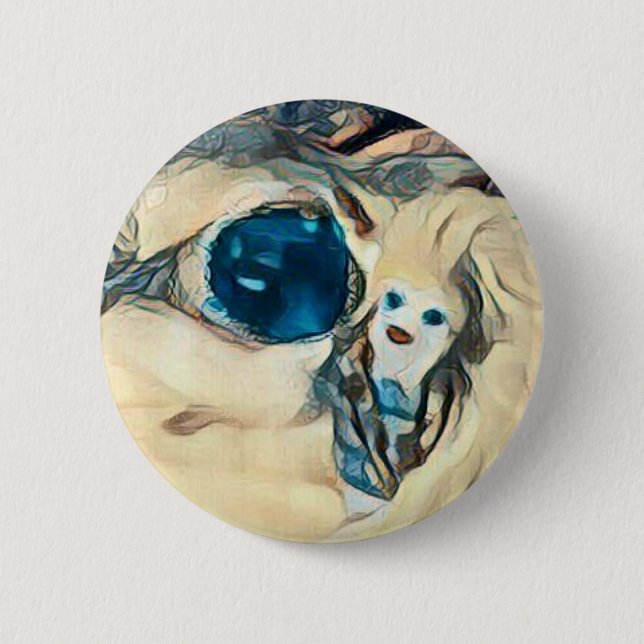 White gator blue eyes pixie button (Front)