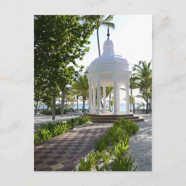 white gazebo on a tropical island postcard (Front)