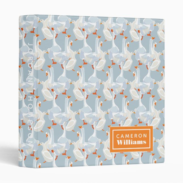White Geese Pattern | Add Your Name Binder (Front/Spine)