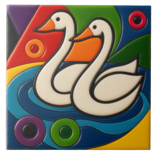 White Geese Tile