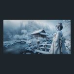 white geisha and white country poster<br><div class="desc">a geisha made-up in white,  with a white kimono,  in a white landscape,  doubled by a white season.</div>