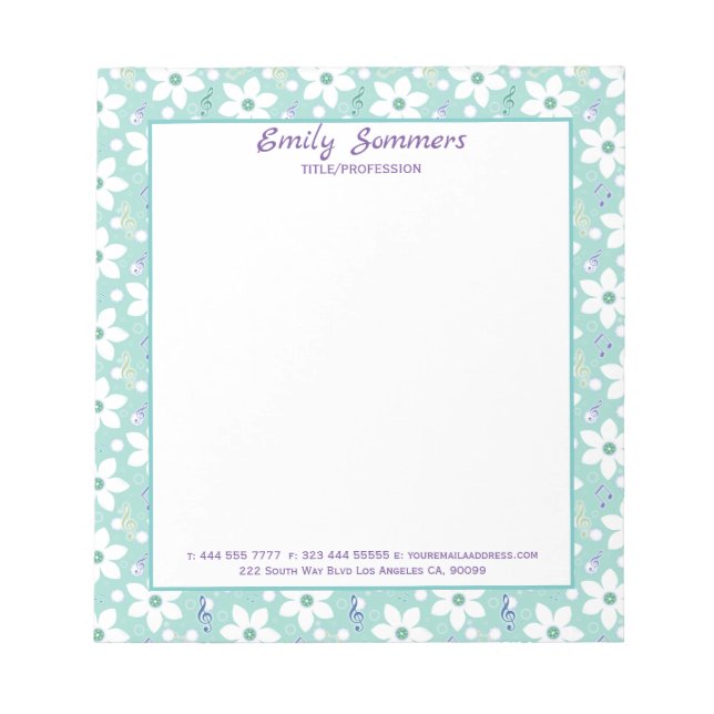 White Gently Flowers Notepad (Front)