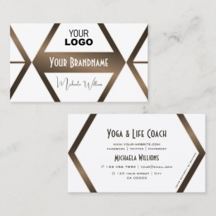 White Geometric Coffee Brown Shimmer with Logo Business Card
