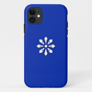 White Geometric Motif on Blue Backdrop iPhone 11 Case