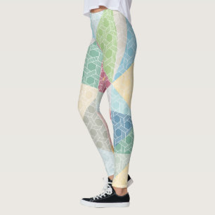 White Geometric Pattern & Colourful Pattern Leggings