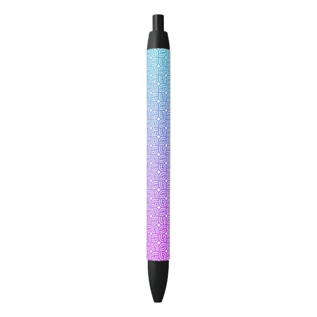White geometric pattern on purple and blue black ink pen (Front Vertical)