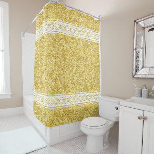 White Geometric Patterned Stripes on Gold Glitter