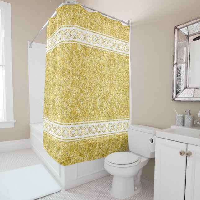 White Geometric Patterned Stripes on Gold Glitter (In Situ)