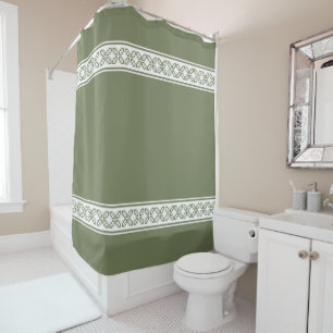 White Geometric Patterned Stripes on Sage Green