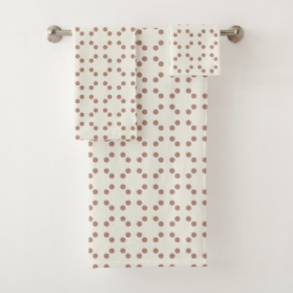 White geometric print with brown polka dots bath towel set