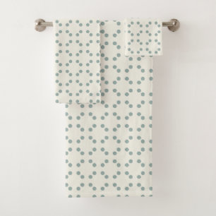 White geometric print with green-blue polka dots bath towel set