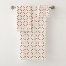 White geometric print with red polka dots