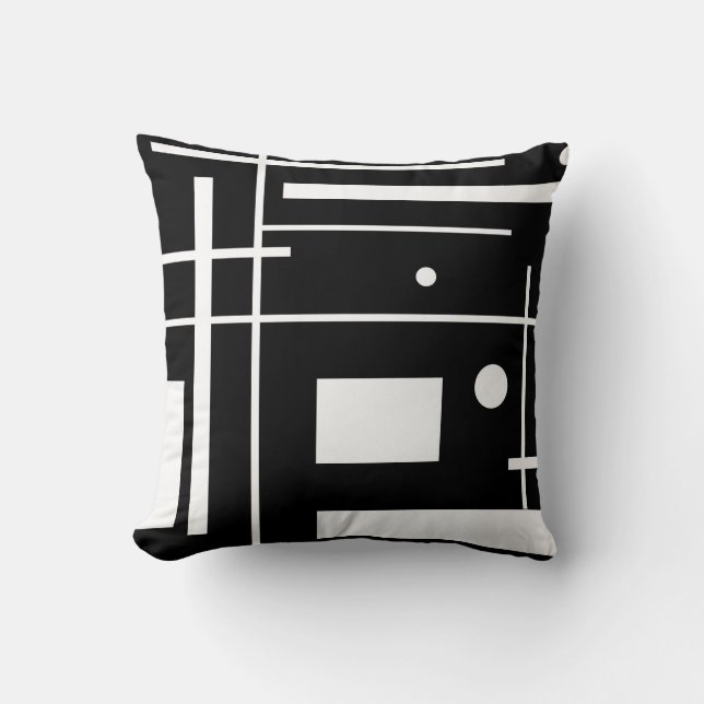 White Geometric Shapes On Black Throw Pillow (Front)