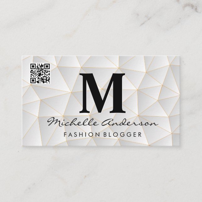 White Geometric Triangles | QR Code Business Card (Front)