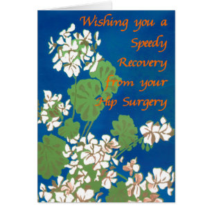 White Geraniums on Blue Get Well Hip Surgery