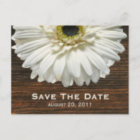 White Gerbera & Barnwood Enregistrer La Date Carte