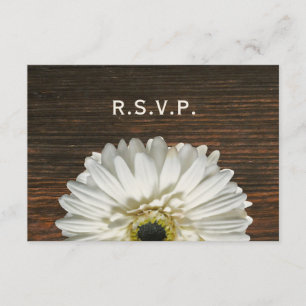 White Gerbera & Barnwood Rustic Wedding RSVP Card