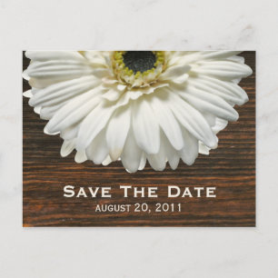 White Gerbera & Barnwood Save The Date Postcard