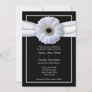 White Gerbera Black Background Wedding Invitation