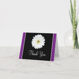 White Gerbera Daisy Purple Polka Dot Thank You Card