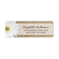 White Gerbera Daisy Rustic Burlap Address
