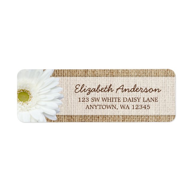 White Gerbera Daisy Rustic Burlap Address (Front)
