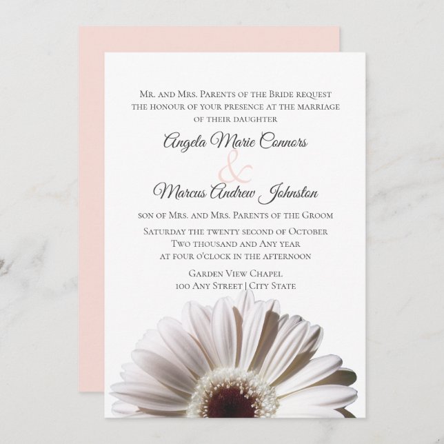 White Gerbera Wedding Daisy Invitation (Front/Back)