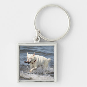 White German Shepard on Lake George Keychain