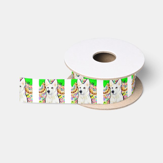 White German Shepherd Bling Satin Ribbon (Spool)
