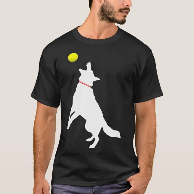White German Shepherd Dog GSD Catching Yellow T-Shirt (Front)