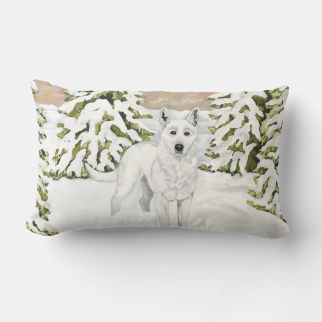 White German Shepherd in Snow Pillow (Front)