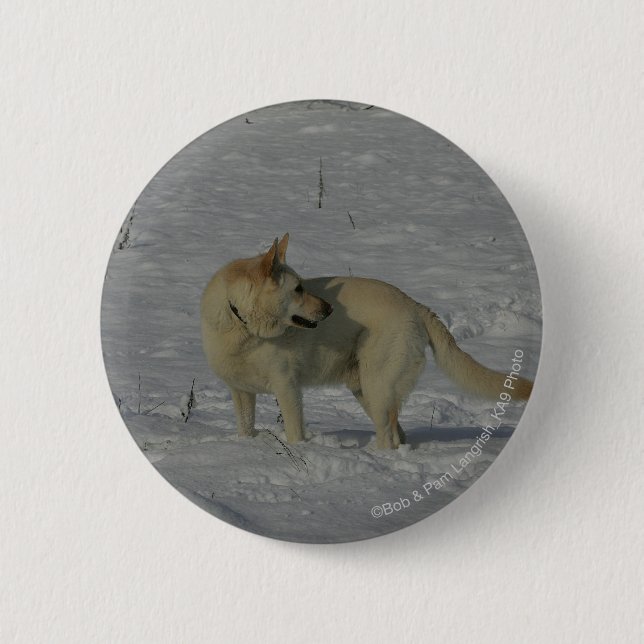 White German Shepherd  in the Snow 2 Inch Round Button (Front)