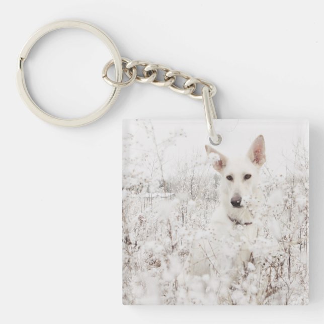 White German Shepherd in the Snow Keychain (Front)