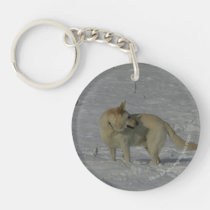White German Shepherd  in the Snow Keychain