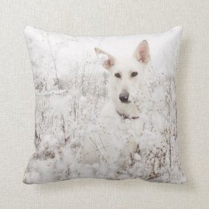 White German Shepherd in the Snow Throw Pillow