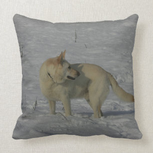 White German Shepherd  in the Snow Throw Pillow