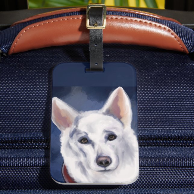 WHITE GERMAN SHEPHERD     LUGGAGE TAG (Front Insitu 2)