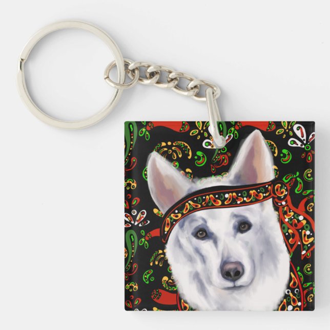 WHITE GERMAN SHEPHERD  MEXICO  KEYCHAIN (Front)