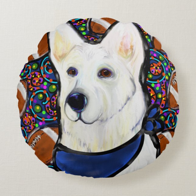 White German Shepherd Round Pillow (Front)