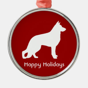 White German Shepherd Silhouette with Text Metal Ornament