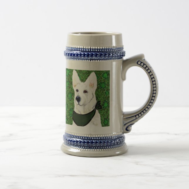 White German Shepherd St. Patty Beer Stein (Right)