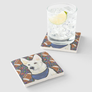 White German Shepherd Stone Coaster