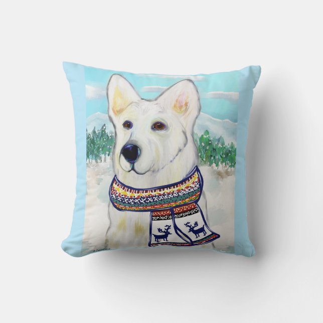 WHITE GERMAN SHEPHERD THROW PILLOW (Front)