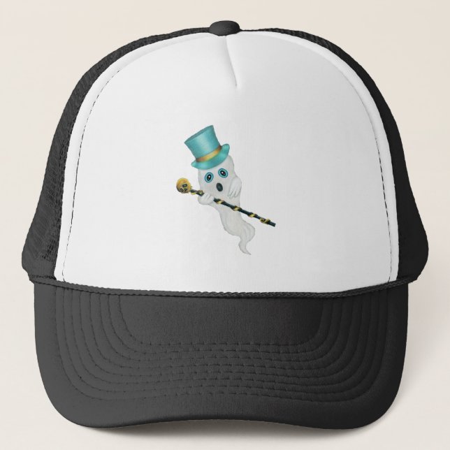 White Ghost Blue Eyes Top Hat Fancy Skull Cane (Front)