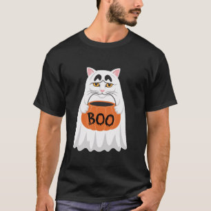 White Ghost Cat Halloween Boo T-Shirt