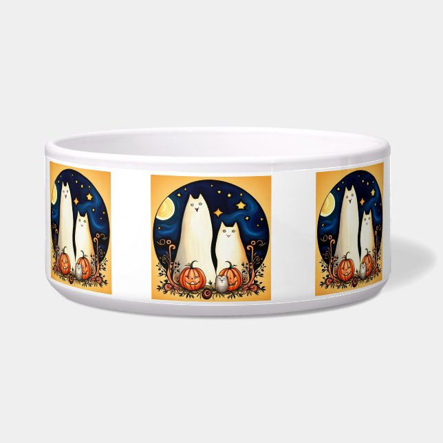 White Ghost Cats and Jack-o' Lanterns (Front)