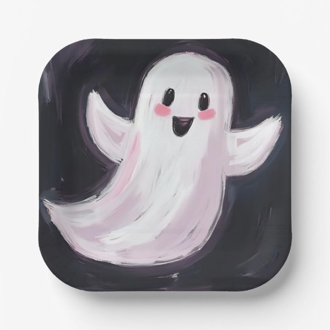 White Ghost Cute Halloween Party Paper Plate (Front)