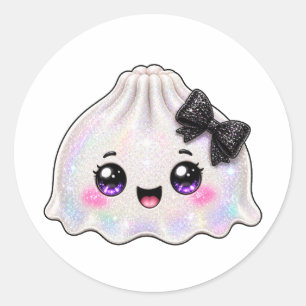 White Ghost Dumpling Squishy Halloween Black Classic Round Sticker