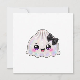 White Ghost Dumpling Squishy Halloween Black  Invitation