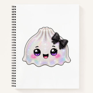 White Ghost Dumpling Squishy Halloween Black Notebook